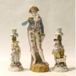 Two trays of continental 19th century and later bisque and porcelain figures, including a pair of