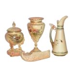 Royal Worcester China Works blush ivory pot pourri painted with pheasants; together with a Royal
