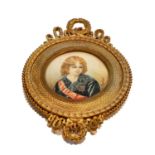 A 19th century portrait miniature of a young boy in formal dress, bears signature Marchand?, in an