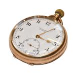 A 9 carat gold open faced pocket watch, retailed by J.W.Benson, London, case with Birmingham