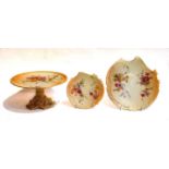 Royal Worcester blush ivory dishes to include a shell form example, 24cm, a sectional dish, 30cm,