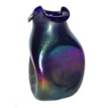 A Steuben style blue iridescent glass vase, unmarked, 20cm