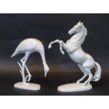A 20th century Meissen model of an egret, crossed swords mark, together with a quantity of mainly