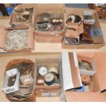 A quantity of clock makers items, including: longcase clock bells, mantel clock bezels, carriage and