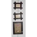 ~A pair of tramp art picture frames, each containing a first World War silk embroidered sweetheart