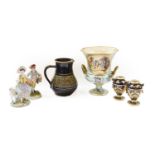 A collection of mainly 19th century English pottery and porcelain including a Derby turquoise