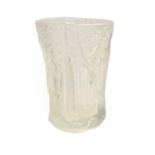 A Czechoslovakian Barolac frosted glass vase moulded with a forest, unmarked, 26.5cm high