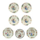 A Set of Four Bow Porcelain Plates, circa 1755, painted in colours with bamboo and peony amongst