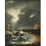 Circle of George Chambers (19th century) Ships and Boats off the harbour, in choppy seas Bears
