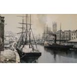 Peter J Ashmore (20th century) "Old Bristol City Docks" Signed, watercolour, 28.5cm by 44cm