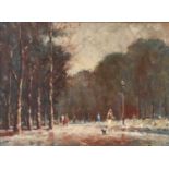 John Horwood (20th century) A walk in the park Signed and dated (19)71, oil on board, 29cm by 39cm