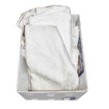 Seven assorted white and cream linen damask cloths including banqueting sizes (one box)Condition