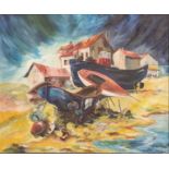 Willy Tirr (1915-1991)Beach SceneSigned and dated (19)49, oil on board, 62cm by 75.5cm