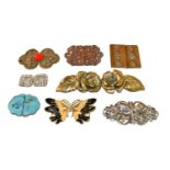 Assorted mid 20th century and later buckles in gilt metal, some with enamel decoration, filigree and