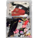Assorted haberdashery including ribbons, trims, beadwork, feathers, fabric flowers, wool and