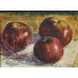 E Basitler? (20th century)A study of three applesIndistinctly signed, oil on canvas laid to board,