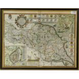 A John Speede map of The North and East Ridings of Yorkshire, dated 1610 and with later hand-