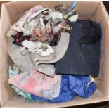 Assorted textiles and Eastern textiles, silks, hats and accessories, bed cover, etc (one box)