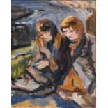 Muriel Metcalfe (1910-1994) Study of two girls seated Signed oil on canvas, 50cm by 40cm