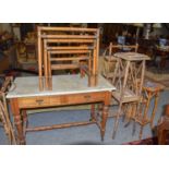 ~ A Victorian marble-topped oak washstand (a.f.), 108cm by 52cm by 77cm, together with a nest of