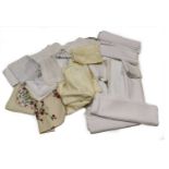 Assorted White Linen and Embroidered Textiles, comprising nine linen sheets, a pair of lace-