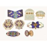 Circa 1930's and later cloisonne enamel decorated buckles on gilt metal, comprising an Isnik style