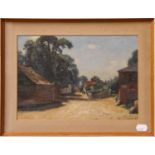 Walter Goldsmith (20th century) Rural village scene with figures walking along a path Signed, and