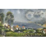 ~ British School (20th century) "Runswick Bay" Initialed A.N, oil on panel, 28.5cm by 47cm, together
