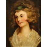 Follower of Sir George Romney (1734-1802) Portrait of a girl wearing a green headband, head and