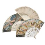 Two early 19th century fans with hand-painted mounts depicting figures in repose; a mother of
