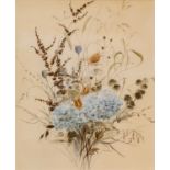 Jean Dewhurst (20th century) A floral bouquet of Hydrangeas, Poppies and Grasses Signed,