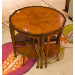 A reproduction burr walnut quarter-veneered piecrust topped occasional table, 68cm by 53cm, with