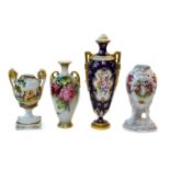 A Royal Worcester vase painted with roses, another Royal Worcester vase, a Stourbridge glass