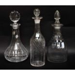 Two Georgian cut glass mallet form decanters, a small Georgian glass rummer and eight other glass