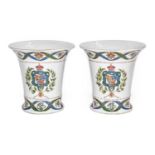 A pair of Samson Armorial vases of flared form, both bearing spurious Vienna shield mark, height