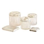 A Collection of Silver, comprising: three various silver-mounted glass dressing-table jars, a