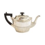 A Victorian Silver Teapot, by J Sherwood and Sons, Birmingham, 1896, tapering oval and with fluted