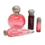 Victoria cameo glass scent bottle, probably by Thomas Webb, decorated with raspberries on a