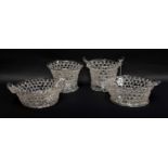 A Pair of Lieges Trailed Glass Openwork Baskets, 19th century, of oval form with wrythen loop