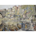 Frederick (Fred) Cecil Jones RBA (1891-1966)Figures beside rowing boats, KnaresboroughSigned and
