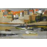 Janet Rawlins (b.1931)"Robin Hoods Bay"Signed, fabric collage, 51cm by 77cm Artist's Resale Rights/