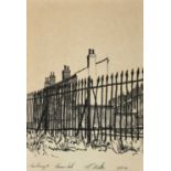 Stuart Walton (b.1933) "Railings, Hunslet" Signed, inscribed and dated 1964, charcoal, together with