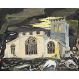 Peter Brook RBA (1927-2009)"Darfield Church"Signed, inscribed, mixed media, 31.5cm by 39.5cm