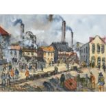 Eric H Hill (1921-2021)"Barnsley Coal"Signed, inscribed to artist's label verso, mixed media,