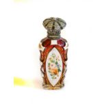 A Silver Plate-Mounted Cased-Glass Scent-Bottle, tapering the ruby glass body cased in white and