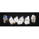 Royal Crown Derby Imari paperweights; Debenhams Squirrel, Grey Squirrel, Baby Rowsley Rabbit (