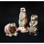 Royal Crown Derby Imari paperweights; Meerkat, Beaver and Chester Chipmunk (certificate), gold