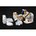 Royal Crown Derby Imari paperweights; Imari Ram for Derby County and four others, gold stoppers (5)