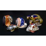 Royal Crown Derby Imari paperweights; Chameleon, Terrapin (certificate), Turtle, Snail and Snake,