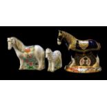 Royal Crown Derby Imari paperweights; Sinclairs Shire Horse, Shetland Pony and Shetland Foal (